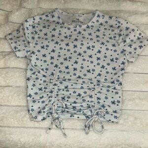 XS Hollister Blue Floral Ruched Tee